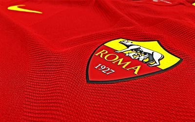 4k, AS Roma, fabric logo, Serie A, uniform, Italian football club, soccer, Roma FC, football, Rome, Italy