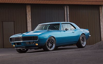 Chevrolet Camaro, tuning, muscle cars, 1967 cars, blue Camaro, american cars, Chevrolet