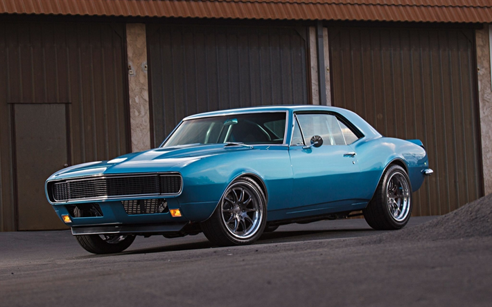 chevrolet camaro -, tuning -, muscle-cars, 1967 autos, blau camaro, american cars, chevrolet camaro, chevrolet