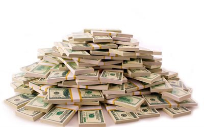 mountain dollar, pengar, sedlar, amerikanska dollar, 3d-konst, finansiering begrepp, berg av pengar, f&#246;rpackningar dollar