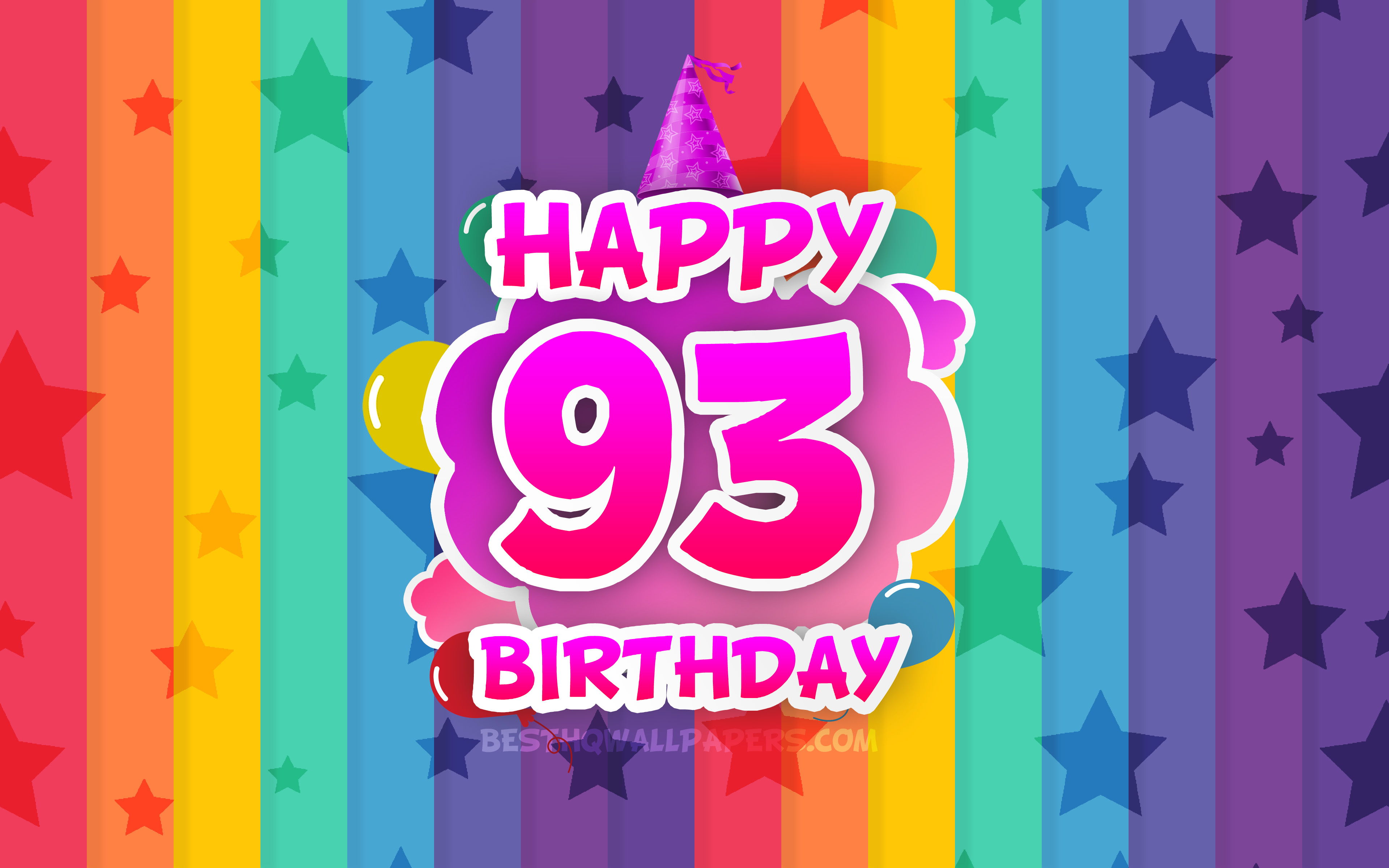 Download wallpapers Happy 93rd birthday, colorful clouds, 4k, Birthday ...