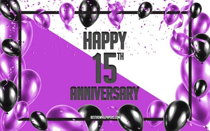 15 Years Anniversary, Anniversary Balloons Background, 15th Anniversary sign, Purple Anniversary Background, Red black balloons