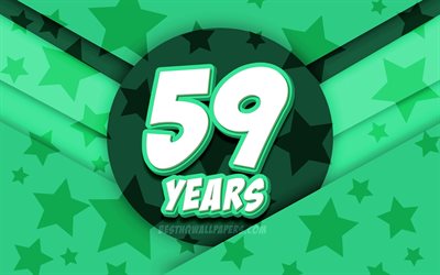 4k, Happy 59 Years Birthday, comic 3D letters, Birthday Party, turquoise stars background, Happy 59th birthday, 59th Birthday Party, artwork, Birthday concept, 59th Birthday