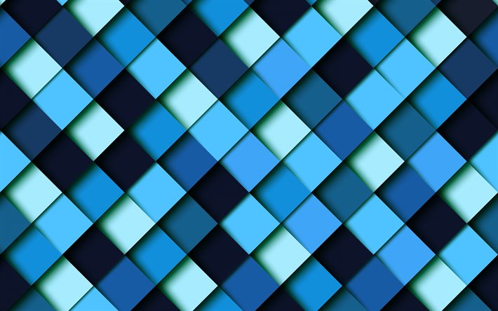Blue abstraction, blue mosaic background, creative blue background, blue rhombuses texture, geometric backgrounds