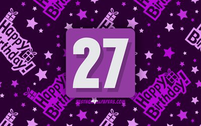 4k, 嬉しい27歳の誕生日, 紫抽象的背景, 誕生パーティー, 最小限の, 27歳の誕生日, 嬉しい誕生日-27日, 作品, 誕生日プ, 27日誕生日パーティ