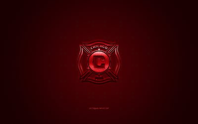 chicago fire (mls), die amerikanische fu&#223;ball-club der major league soccer, rotes logo, rote kohlenstoff-faser-hintergrund, fu&#223;ball, chicago, illinois, usa, chicago fire-logo
