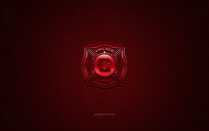 Chicago Fire, MLS, Amerikansk fotboll club, Major League Soccer, r&#246;d logo, red kolfiber bakgrund, fotboll, Chicago, Illinois, USA, Chicago Fire-logotypen