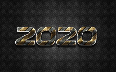 2020 en construcci&#243;n de fondo, 2020 metal de fondo, 2020 conceptos, feliz nuevo a&#241;o 2020, metal, textura, construcci&#243;n de conceptos