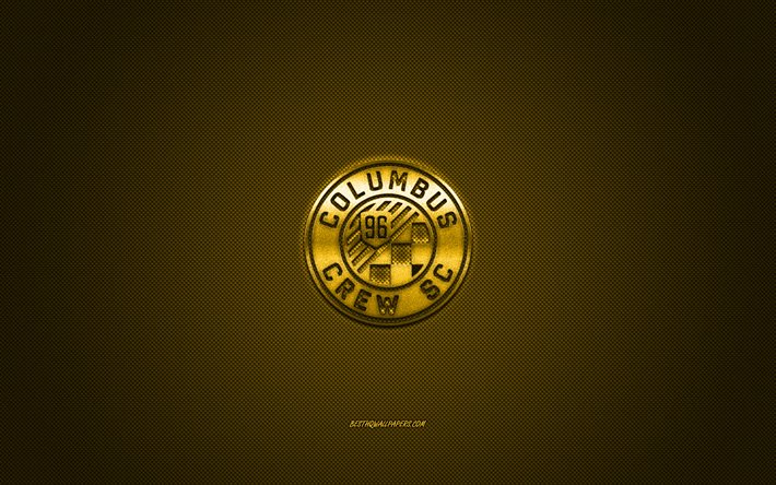 Columbus Crew SC, MLS, l&#39;American club de football, de la Ligue Majeure de Soccer, jaune logo jaune en fibre de carbone de fond, football, Columbus, Ohio, &#233;tats-unis, Columbus Crew logo
