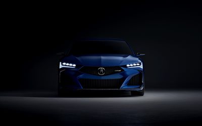 Acura Tipo De Conceito, 2019, exterior, vista frontal, sedan desportivo, azul novo Tipo de Conceito, carros japoneses, Acura