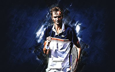 Daniil Medvedev, ATP, Rysk tennisspelare, portr&#228;tt, bl&#229; sten bakgrund, Tennis