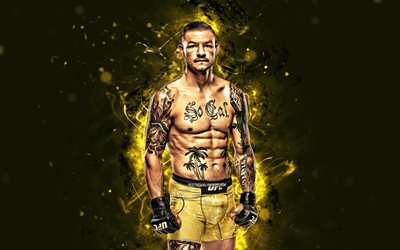 Cub Swanson, 4k, yellow neon lights, american fighters, MMA, UFC, Mixed martial arts, Cub Swanson 4K, UFC fighters, MMA fighters, Kevin Luke Swanson