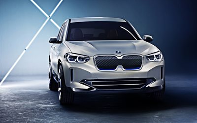 BMW Concept iX3, 2021, vue de face, &#224; l&#39;ext&#233;rieur, &#233;lectrique crossover, nouveau blanc iX3, les multisegments compacts, BMW