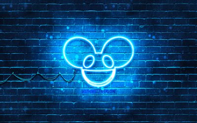 Deadmau5 blue logo, 4k, superstars, canadian DJs, blue brickwall, Deadmau5 logo, Joel Thomas Zimmerman, music stars, Deadmau5 neon logo, Deadmau5