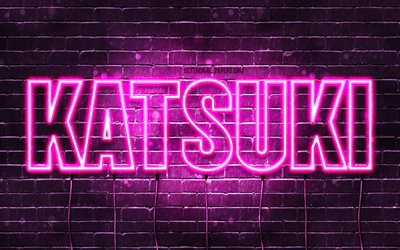 Happy Birthday Katsuki, 4k, pink neon lights, Katsuki name, creative, Katsuki Happy Birthday, Katsuki Birthday, popular japanese female names, picture with Katsuki name, Katsuki
