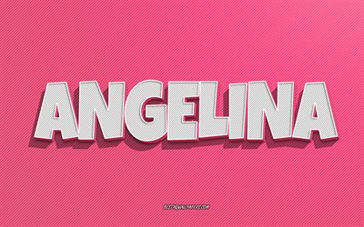 Angelina, pink lines background, wallpapers with names, Angelina name, female names, Angelina greeting card, line art, picture with Angelina name