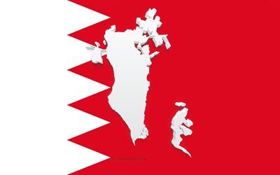 Bahrain map silhouette, Flag of Bahrain, silhouette on the flag, Bahrain, 3d Bahrain map silhouette, Bahrain flag, Bahrain 3d map