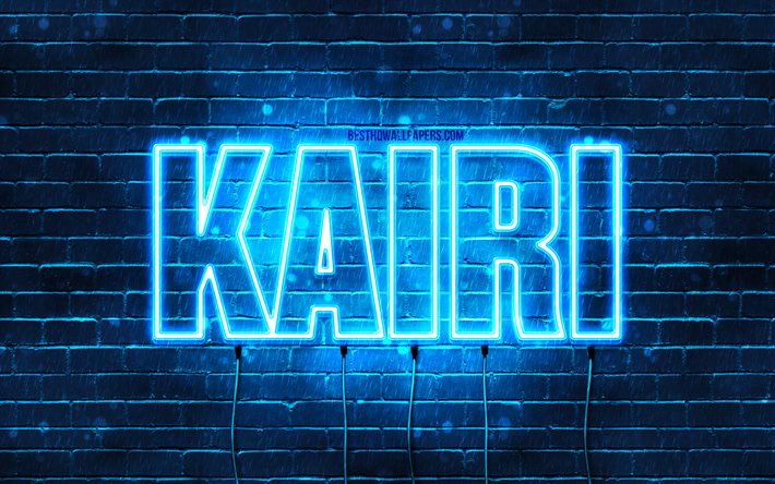 Joyeux anniversaire Kairi, 4k, n&#233;ons bleus, nom Kairi, cr&#233;atif, joyeux anniversaire Kairi, anniversaire Kairi, noms masculins japonais populaires, photo avec nom Kairi, Kairi