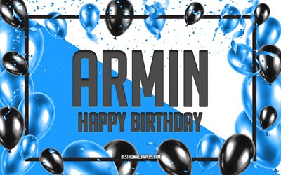 Happy Birthday Armin, Birthday Balloons Background, Armin, wallpapers with names, Armin Happy Birthday, Blue Balloons Birthday Background, Armin Birthday