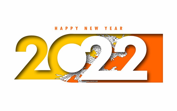 Mutlu Yıllar 2022 Butan, beyaz arka plan, Butan 2022, Butan 2022 Yeni Yıl, 2022 kavramlar, Butan