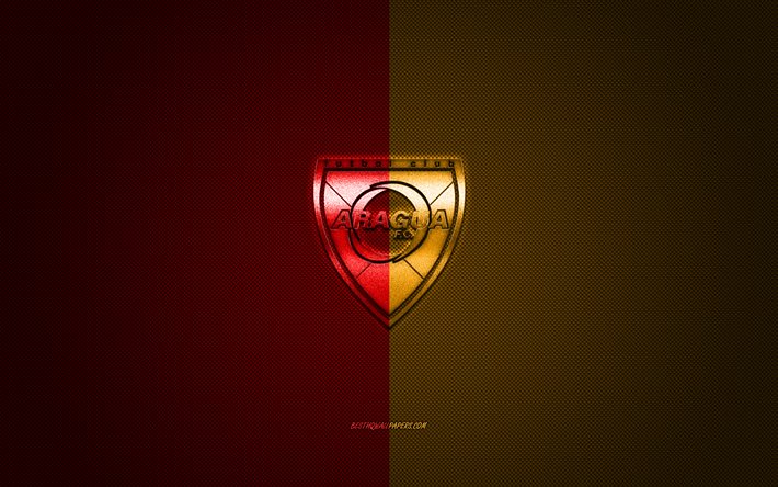 Aragua FC, squadra di calcio venezuelana, logo rosso giallo, sfondo rosso giallo in fibra di carbonio, Primera Division Venezuelana, calcio, Maracay, Venezuela, logo Aragua FC