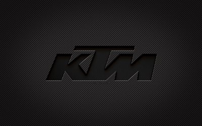 KTM carbon logo, 4k, grunge art, carbon background, creative, KTM black logo, brands, KTM logo, KTM