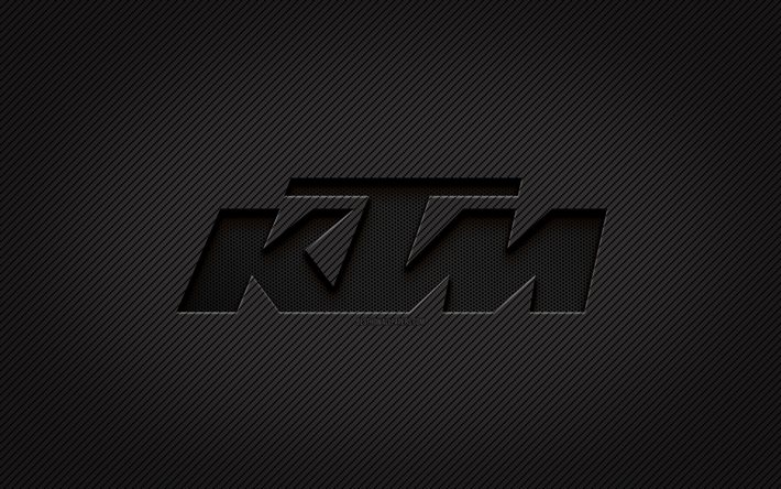 Logo carbone KTM, 4k, art grunge, fond carbone, cr&#233;atif, logo noir KTM, marques, logo KTM, KTM