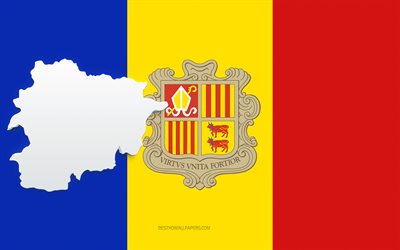 Andorra map silhouette, Flag of Andorra, silhouette on the flag, Andorra, 3d Andorra map silhouette, Andorra flag, Andorra 3d map