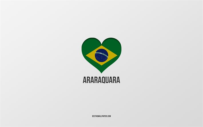 Amo Araraquara, cidades brasileiras, Dia de Araraquara, fundo cinza, Araraquara, Brasil, cora&#231;&#227;o da bandeira brasileira, cidades favoritas