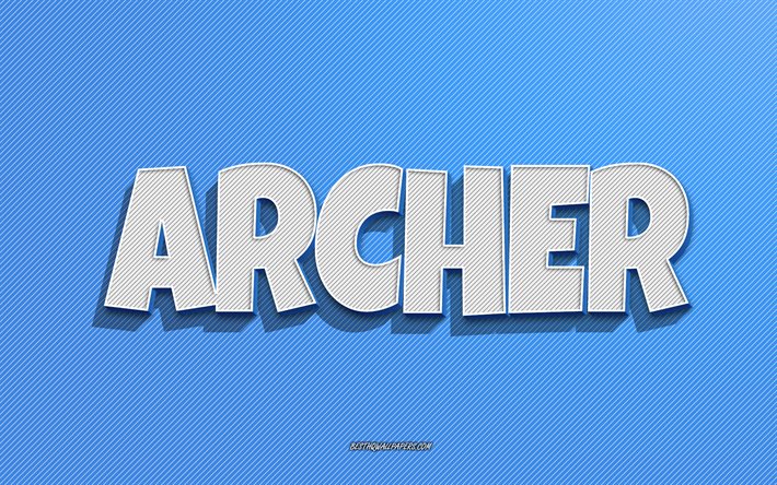 Archer, fundo de linhas azuis, pap&#233;is de parede com nomes, nome de Archer, nomes masculinos, cart&#227;o de felicita&#231;&#245;es de Archer, arte de linha, imagem com nome de Archer