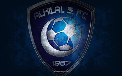 Al Hilal SFC, time de futebol da Arábia Saudita, fundo azul, logotipo do Al Hilal SFC, arte do grunge, Saudi Pro League, Riyadh, futebol, Arábia Saudita, emblema do Al Hilal SFC