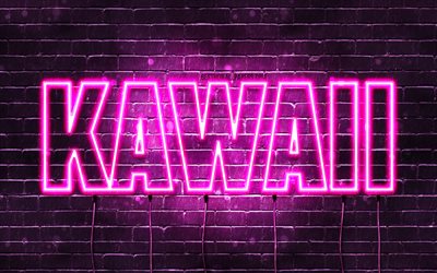 Happy Birthday Kawaii, 4k, pink neon lights, Kawaii name, creative, Kawaii Happy Birthday, Kawaii Birthday, popular japanese female names, picture with Kawaii name, Kawaii