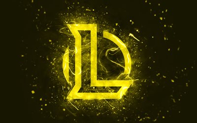 Logo jaune League of Legends, 4k, LoL, néons jaunes, créatif, fond abstrait jaune, logo League of Legends, logo LoL, jeux en ligne, League of Legends