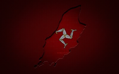 Isle of Man map, 4k, European countries, Isle of Man flag, red carbon background, Isle of Man map silhouette, Europe, Isle of Man, flag of Isle of Man