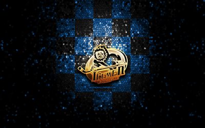 Jacksonville IceMen, glitter logo, ECHL, blue black checkered background, hockey, american hockey team, Jacksonville IceMen logo, mosaic art