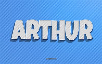 Arthur, blue lines background, wallpapers with names, Arthur name, male names, Arthur greeting card, line art, picture with Arthur name