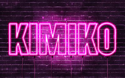 Happy Birthday Kimiko, 4k, pink neon lights, Kimiko name, creative, Kimiko Happy Birthday, Kimiko Birthday, popular japanese female names, picture with Kimiko name, Kimiko