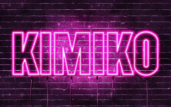 Happy Birthday Kimiko, 4k, pink neon lights, Kimiko name, creative, Kimiko Happy Birthday, Kimiko Birthday, popular japanese female names, picture with Kimiko name, Kimiko