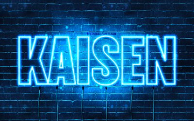 Happy Birthday Kaisen, 4k, blue neon lights, Kaisen name, creative, Kaisen Happy Birthday, Kaisen Birthday, popular japanese male names, picture with Kaisen name, Kaisen