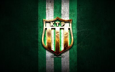 KTP FC, golden logo, Veikkausliiga, green metal background, football, finnish football club, KTP FC logo, soccer, FC KTP