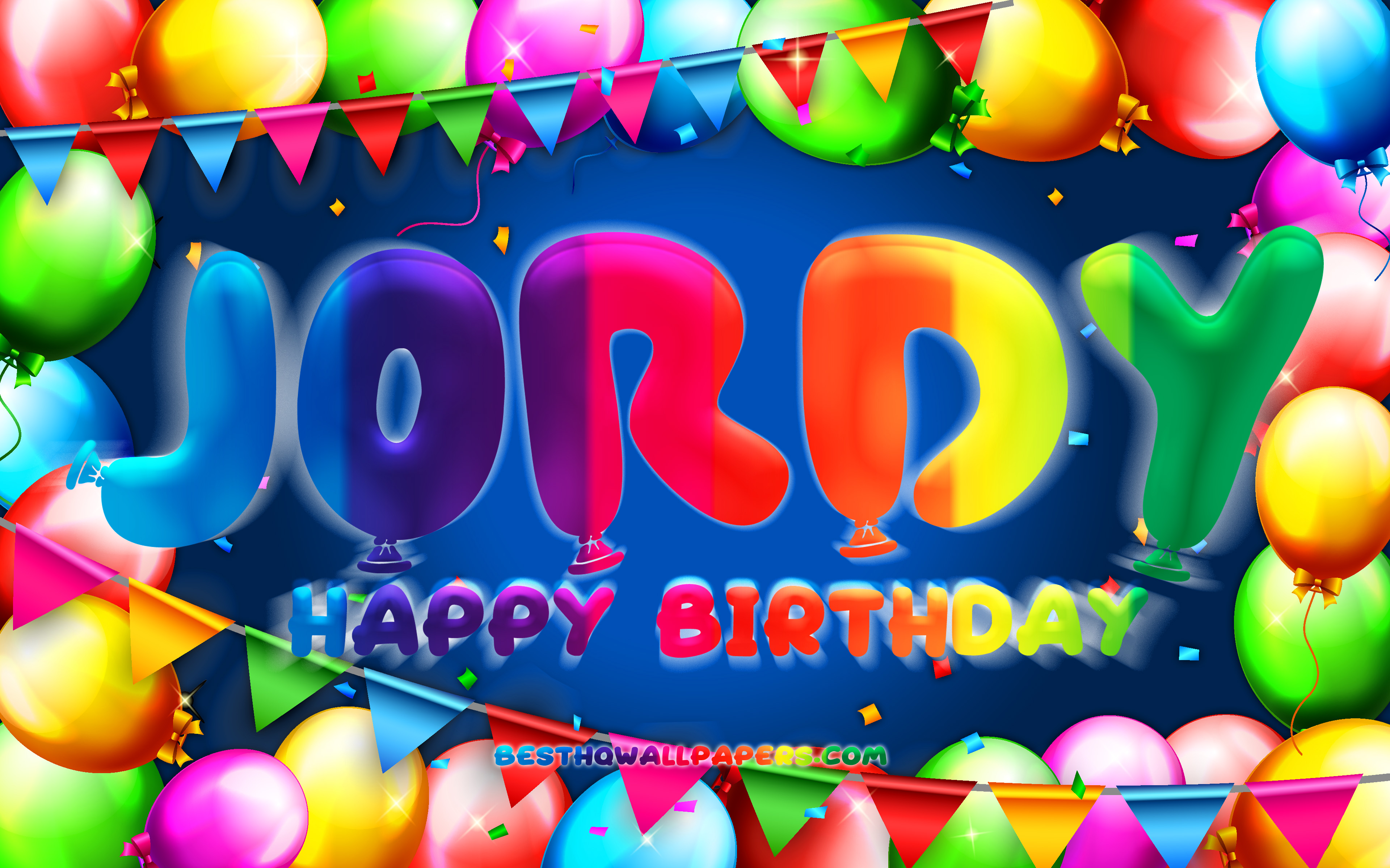 Download Wallpapers Happy Birthday Jordy K Colorful Balloon Frame Jordy Name Blue