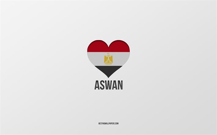Amo Aswan, citt&#224; egiziane, Giorno di Aswan, sfondo grigio, Aswan, Egitto, cuore bandiera egiziana, citt&#224; preferite, Love Aswan