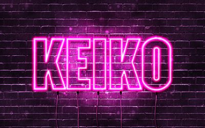 Joyeux anniversaire Keiko, 4k, n&#233;ons roses, nom Keiko, cr&#233;atif, joyeux anniversaire Keiko, anniversaire Keiko, noms f&#233;minins japonais populaires, photo avec le nom Keiko, Keiko