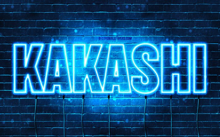 Grattis p&#229; f&#246;delsedagen Kakashi, 4k, bl&#229; neonljus, Kakashi namn, kreativ, Kakashi Grattis p&#229; f&#246;delsedagen, Kakashi Birthday, popul&#228;ra japanska mansnamn, bild med Kakashi namn, Kakashi
