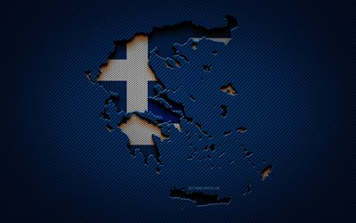 Greece map, 4k, European countries, Greek flag, blue carbon background, Greece map silhouette, Greece flag, Europe, Greek map, Greece, flag of Greece