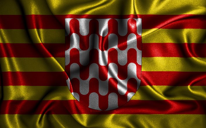 Drapeau de G&#233;rone, 4k, drapeaux ondul&#233;s en soie, villes espagnoles, Jour de G&#233;rone, drapeaux en tissu, art 3D, G&#233;rone, villes d&#39;Espagne, Drapeau 3D de G&#233;rone