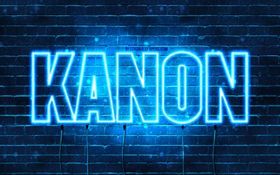 Happy Birthday Kanon, 4k, blue neon lights, Kanon name, creative, Kanon Happy Birthday, Kanon Birthday, popular japanese male names, picture with Kanon name, Kanon