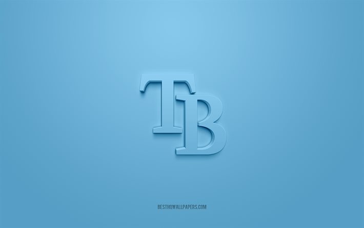 شعار تامبا باي رايز, شعار 3D الإبداعية, الخلفية الزرقاء, نادي البيسبول الأمريكي, دوري البيسبول الرئيسي, دوري محترفي البيسبول في الولايات المتحدة وكندا, فلوريدا, الولايات المتحدة الأمريكية, أشعة خليج تامبا, بيسبول, تامبا باي رايز شارة