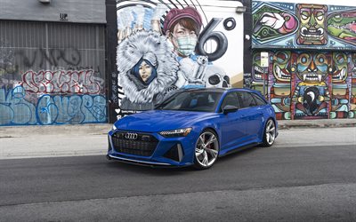 Audi RS6 Avant, 2021, front view, exterior, blue station wagon, new blue RS6 Avant, German cars, Audi