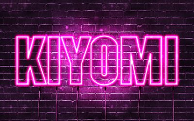 Happy Birthday Kiyomi, 4k, pink neon lights, Kiyomi name, creative, Kiyomi Happy Birthday, Kiyomi Birthday, popular japanese female names, picture with Kiyomi name, Kiyomi